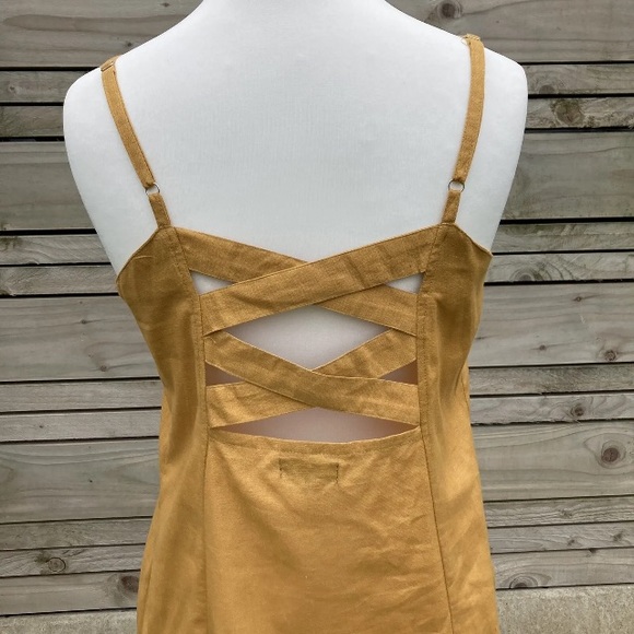 Holiday Sun Top Mustard Yellow Cotton Cut Out UK 14 Strappy Button Up Summer - Picture 10 of 12